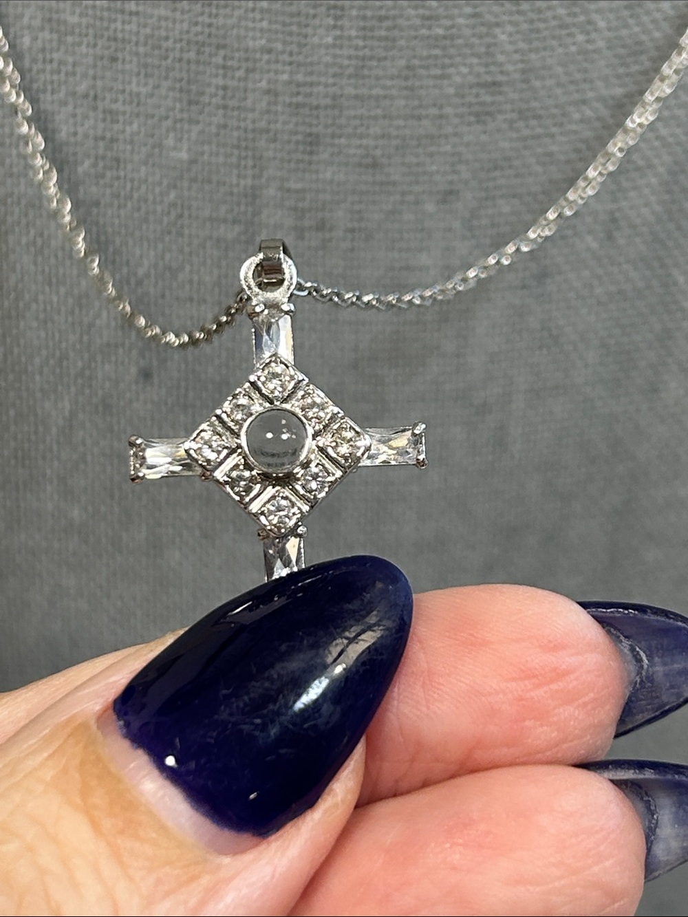 Silver Projector Crystal Cross Pendant Necklace - Silver - Picture 7 of 7